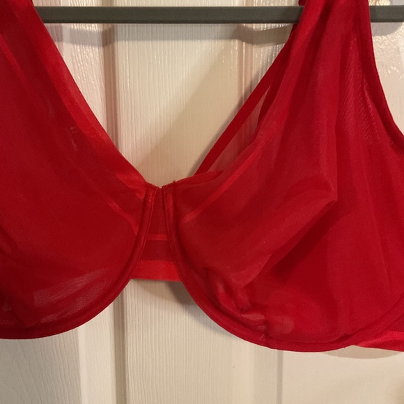 Parfait Double Mesh Lined Plunge Bra Red Underwire Semi Sheer - Picture 3 of 9